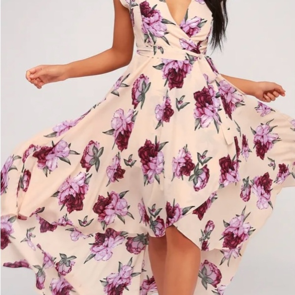 Floral Wrap Dress in Cream and Purple